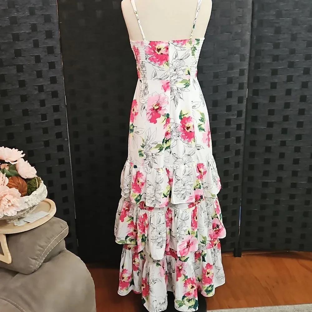 NWT Abercrombie & Fitch Dream Ruffle Floral Maxi Dress Size Small Petite
